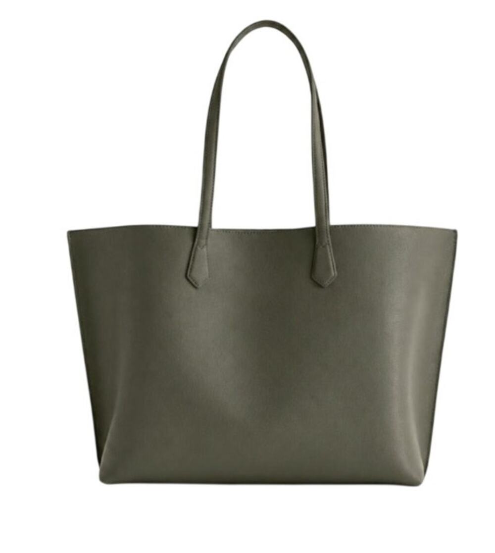 Quince Adeline Italian Leather Triple Compartment Shopper Tote Purse Olive Green